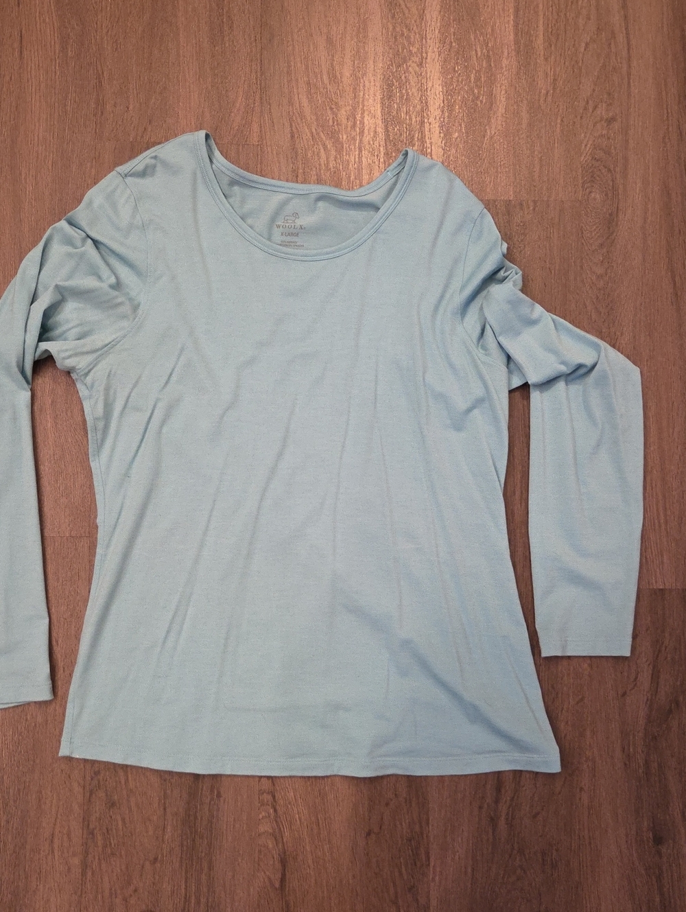 Light Blue Long-Sleeve Scoop Neck Merino Wool Tee